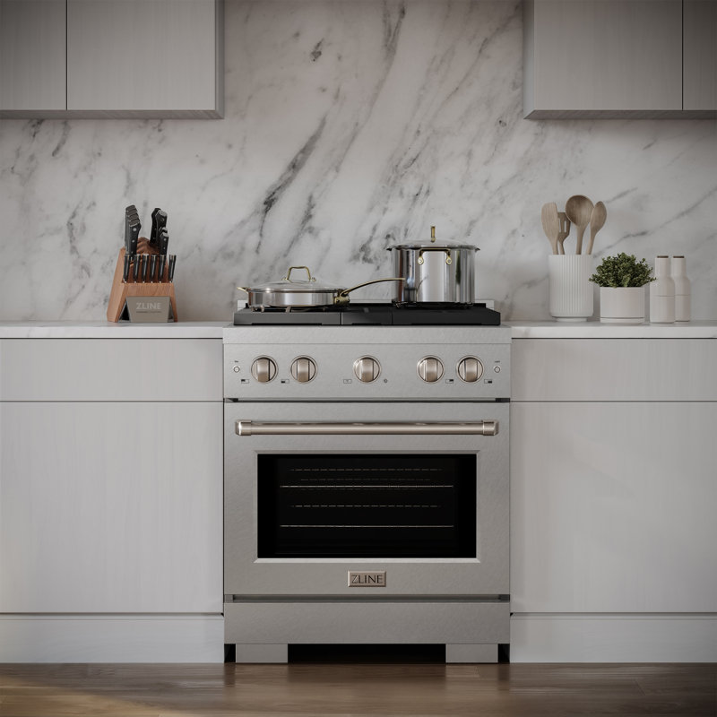 ZLINE 30 in. 4 Burner Gas Range in DuraSnow®, Black