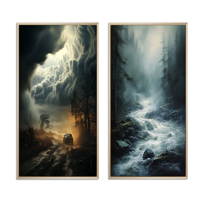 «Storm Misty Torrent», 2 pièces, Encadrement brun, H 32 po x l 32 po