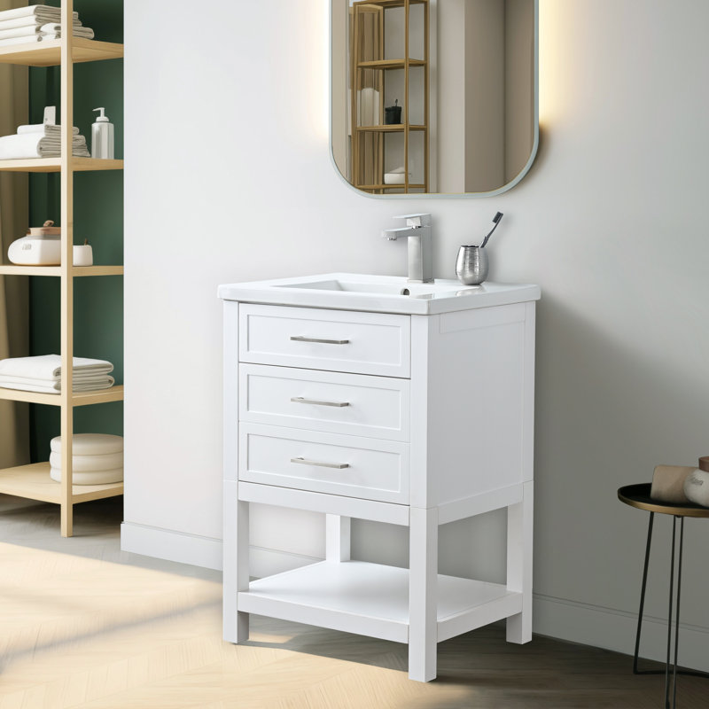 Vicini 24'' Single Vanity with Ceramic Top, White / Brushed Nickel