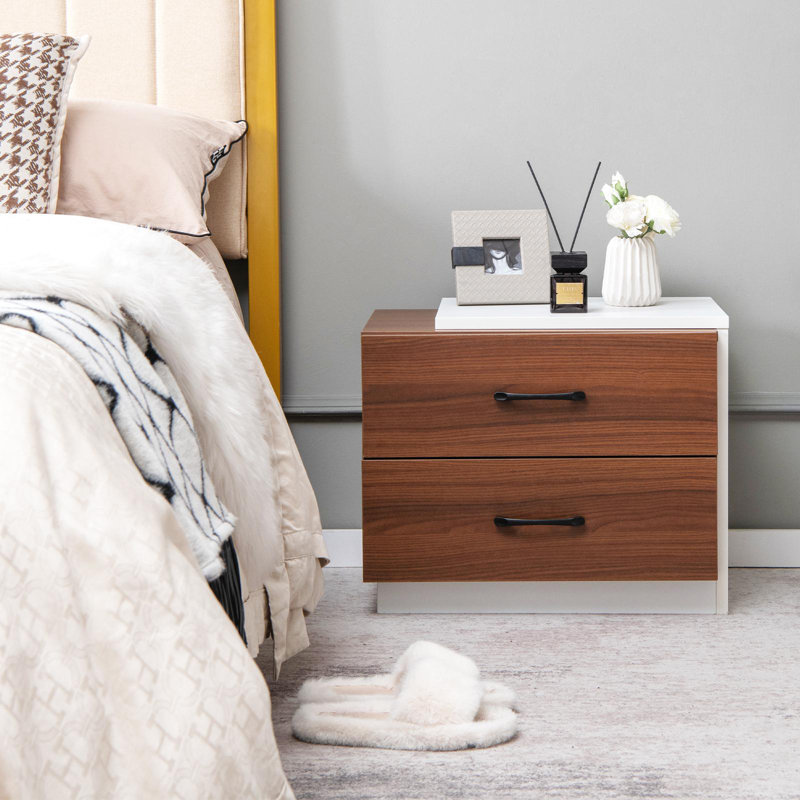 Table de chevet 2 tiroirs Donda en noyer / blanc