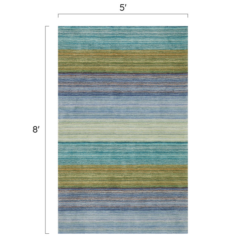 Brushstroke Striped Handmade Tufted Wool Dark Blue/Yellow Area Rug, Rectangle 5' x 8'