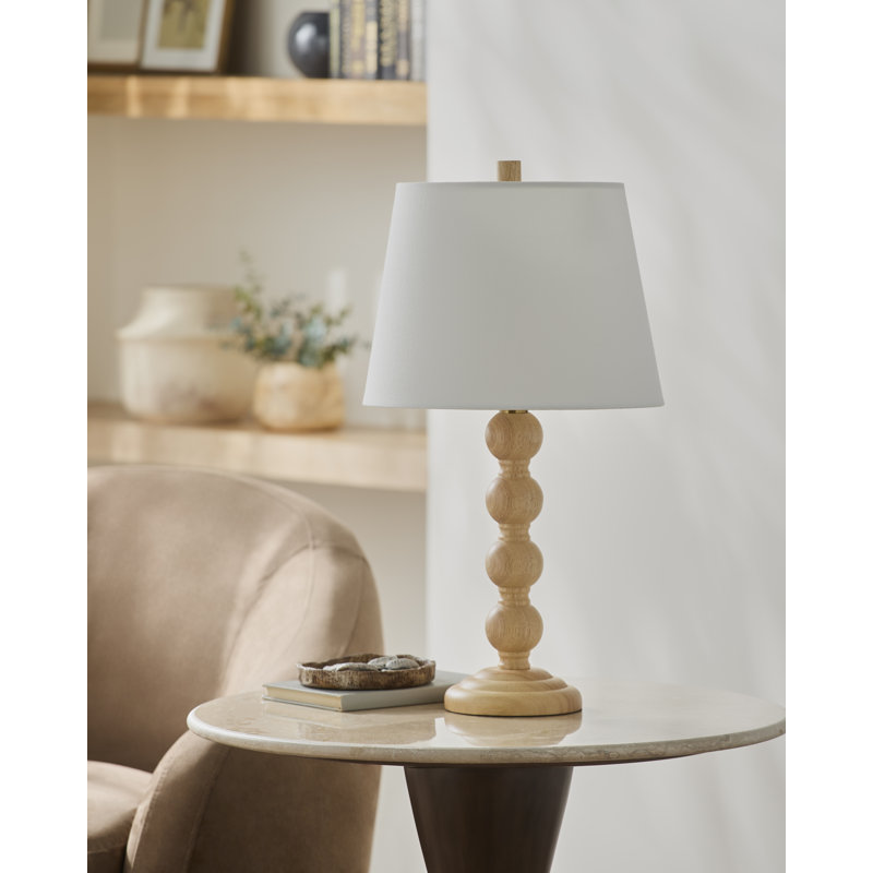 Hananiah 1-Light Solid Wood Table Lamp, Beige