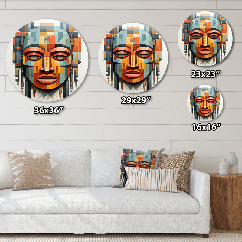 Masque tribal africain Kente I - Art rond en métal, H 23 po x l 23 po