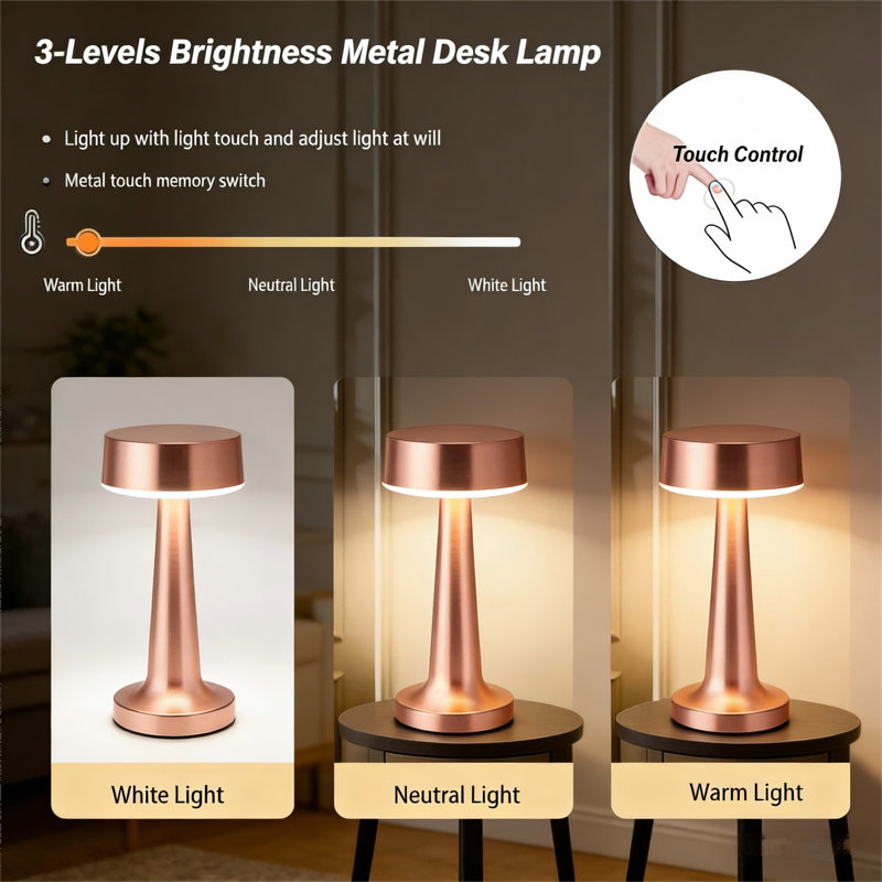Chelsea Cordless Led Table Lamp, Rose Gold