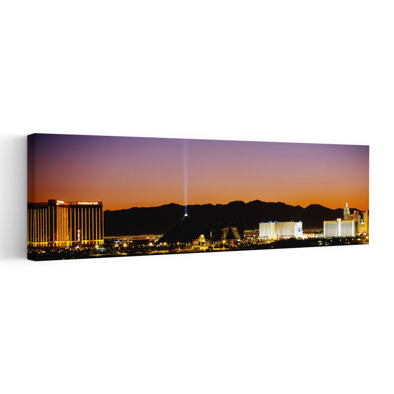 Buildings in a city lit up at night Las Vegas Nevada USA 1 Piece Wrapped Canvas Panoramic Wall Art, 40.64 cm H x 121.92 cm W