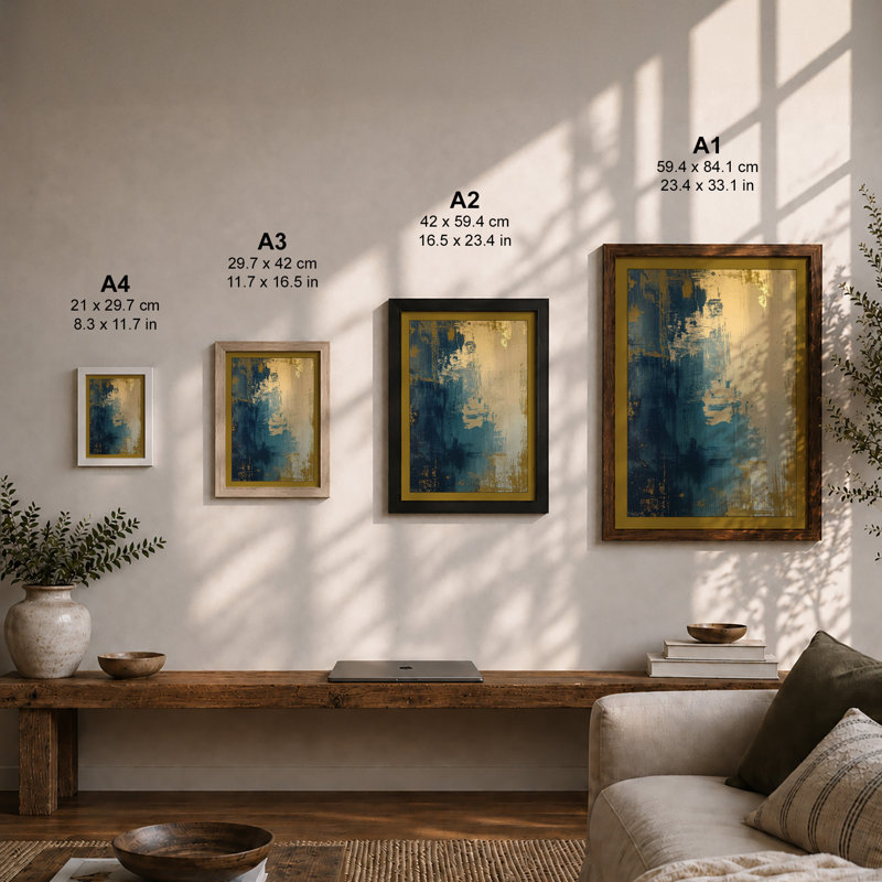 Teal Depths Abstract - Print, A2 - 59.4 x 42.0 cm, Walnut