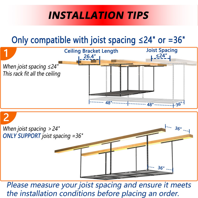 Support de rangement pour garage 3 x 8 - 96 po x 36 po x 42 po, réglable au plafond, capacité de poids de 600 lb, blanc, série classique