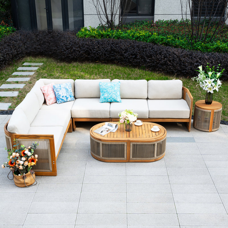 Ensemble de conversation modulaire pour 6 personnes avec coussins et table basse Acacia