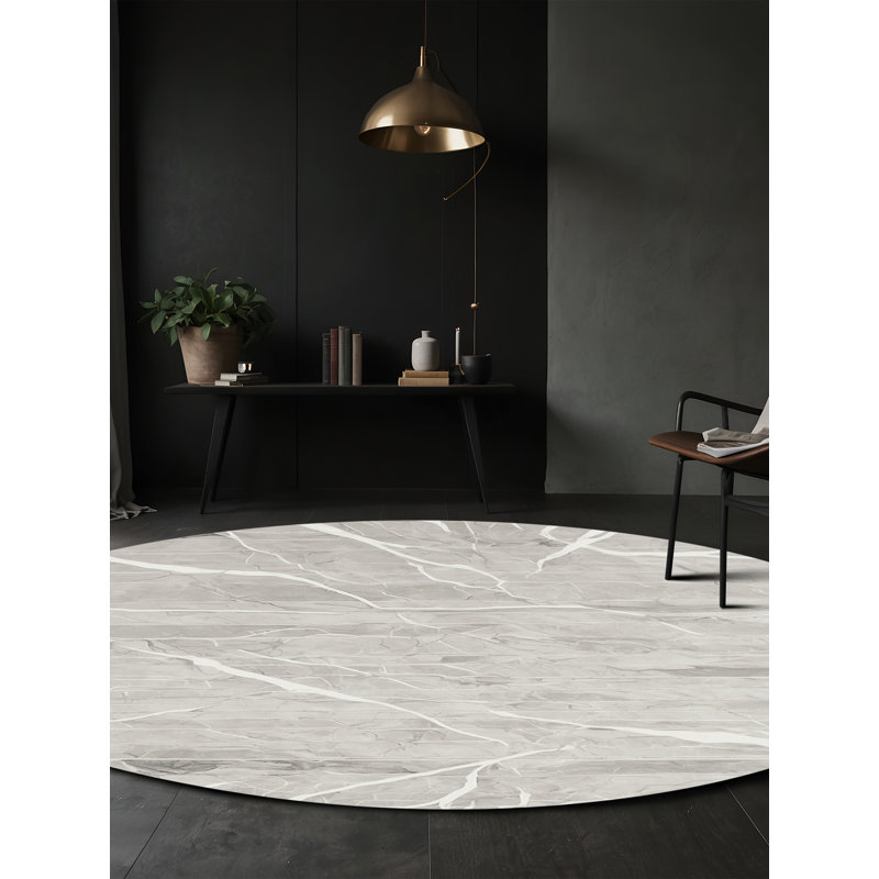 Machine Washable Gray Area Rug, Round 6'