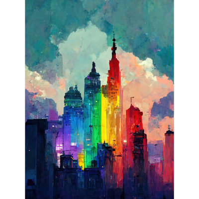 Rainbow Skyscrapers Skyline Cityscape Abstract - Print