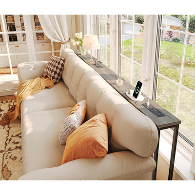 Oak Narrow Console Table – 78.8" Behind Couch Table with Charging Station