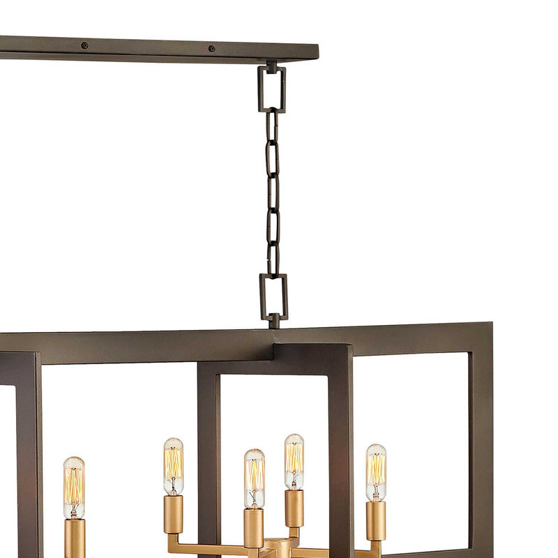 Bronze Matte 8-Light Linear Chandelier with Deluxe Gold Accents