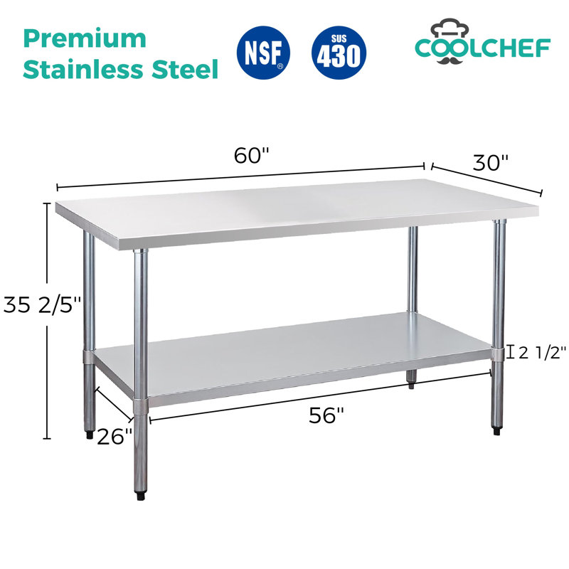 Table de travail commerciale en acier inoxydable, H 35,4 po x L 36 po x l 30 po