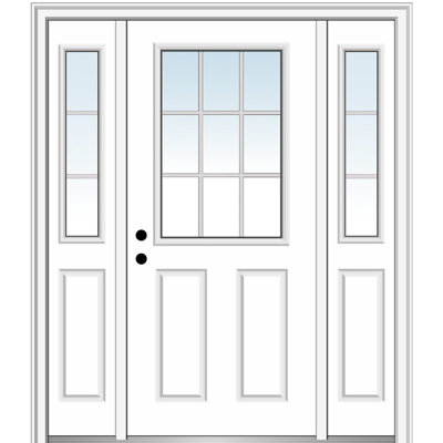 Porte d'entrée pré-montée lisse en fibre de verre peinte 9-Lite avec deux panneaux latéraux