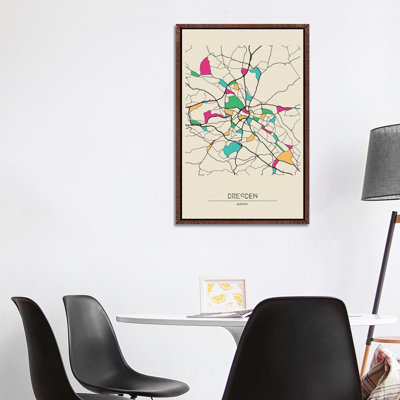 Dresden, Germany Map - Floater Frame Print on Canvas