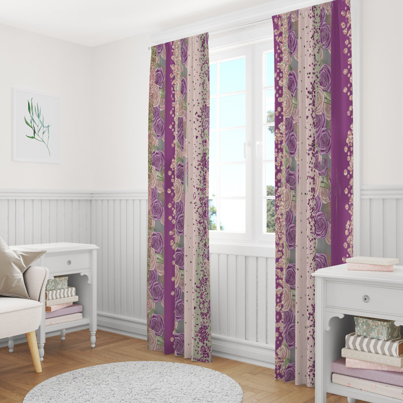 Paire de rideaux semi-transparents avec passe-tringle Roses, L 20 po x L 52 po