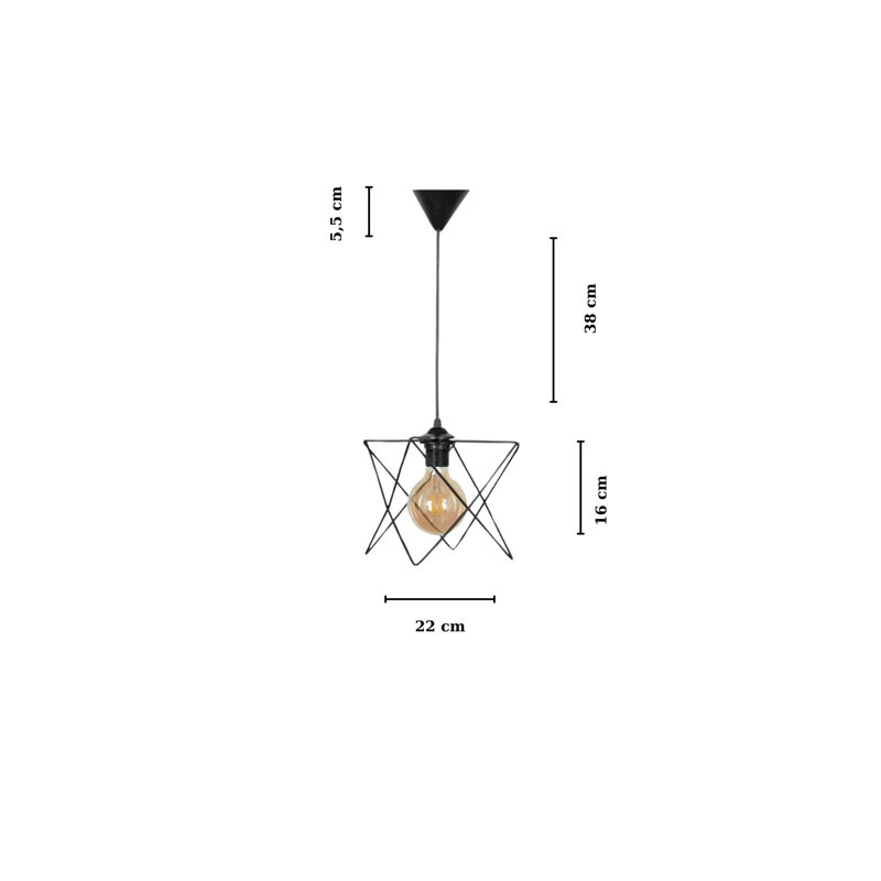 Elegant Black Metal Chandelier, 23.6 x 6.3 inches, 1 x E27 Socket (Max 40W) | Stylish Lighting Fixture for Home Decor, Dining Room, Living Room, IP20 | Durable Metal Body with 9.0 in Base Plate, Bulb Not Included