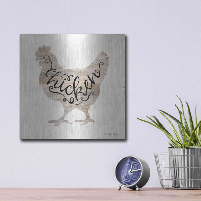 «Poulet en beige» par Cindy Jacobs, art mural en métal, 36 po x 36 po, H 12 po x l 12 po