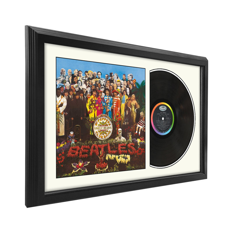  The Beatles "Sgt. Pepper's Lonely Hearts Club Band", art mural de disque vinyle encadré, présentation de la pochette d'albums, décor de souvenirs de musique, cadeau unique pour les amateurs de vinyle