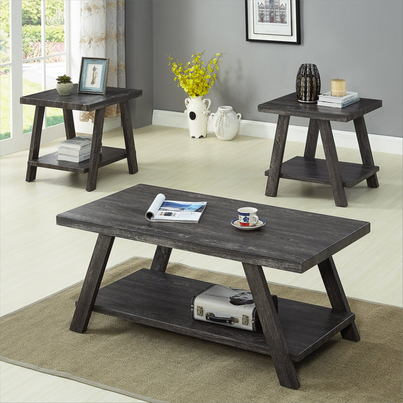 Table basse rectangulaire avec plateau en bois manufacturé et tablette