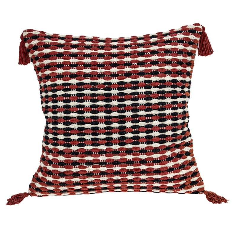 Coussin décoratif en coton rouge et noir 20 "avec pampilles