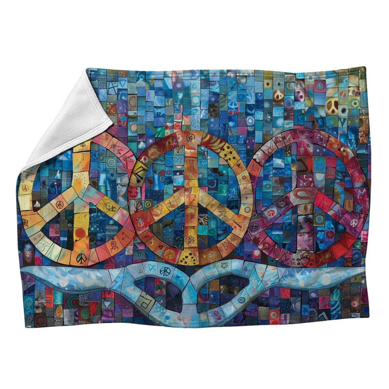 Peace Symbol Abstract Machine Printed Throw Blanket, 60" W x 80" L