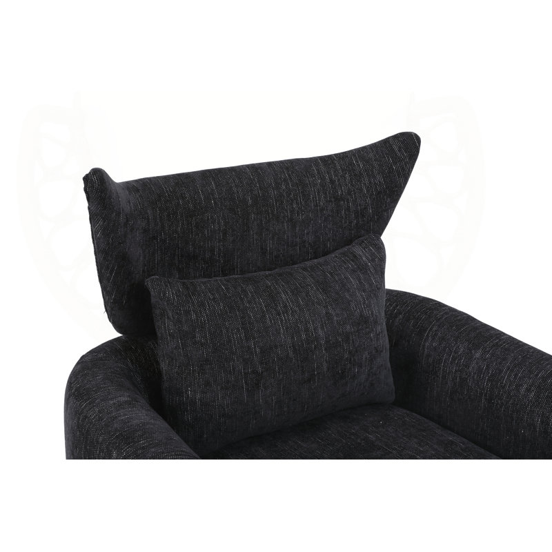 360-Degree Swivel Accent Chair with a Pillow, Black Linen