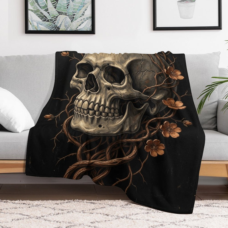Jeté en flanelle Skull With Vines, 30 po x 40 po