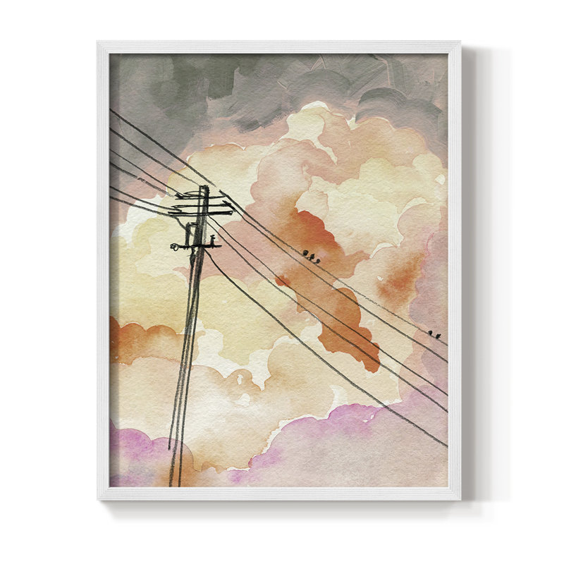Cloudy Communication II Framed Print - Solid Wood, White, 10" H x 8" W