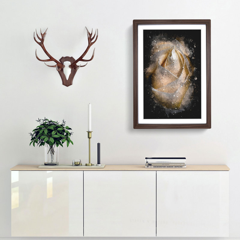A Peach Yellow Rose - Picture Frame Graphic Art Print, Walnut Framed, 63cm H x 45cm W x 2cm D