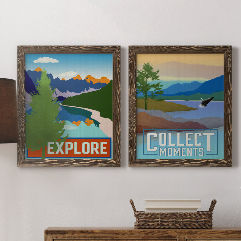 Explore - ensemble d'impressions 2 pièces, Pas de tapis, H 24 po x l 36 po x P 1,5 po, Toile avec cadre en noyer