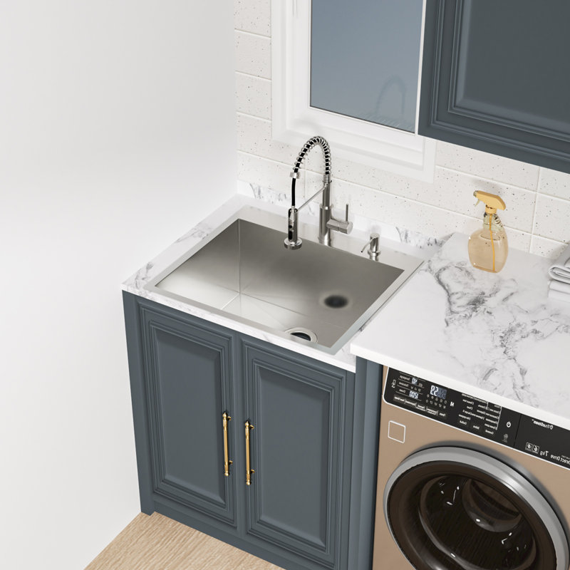 Évier utilitaire encastrable 25 po x 22 po x 12 po en acier inoxydable de calibre 16 pour salle de lavage