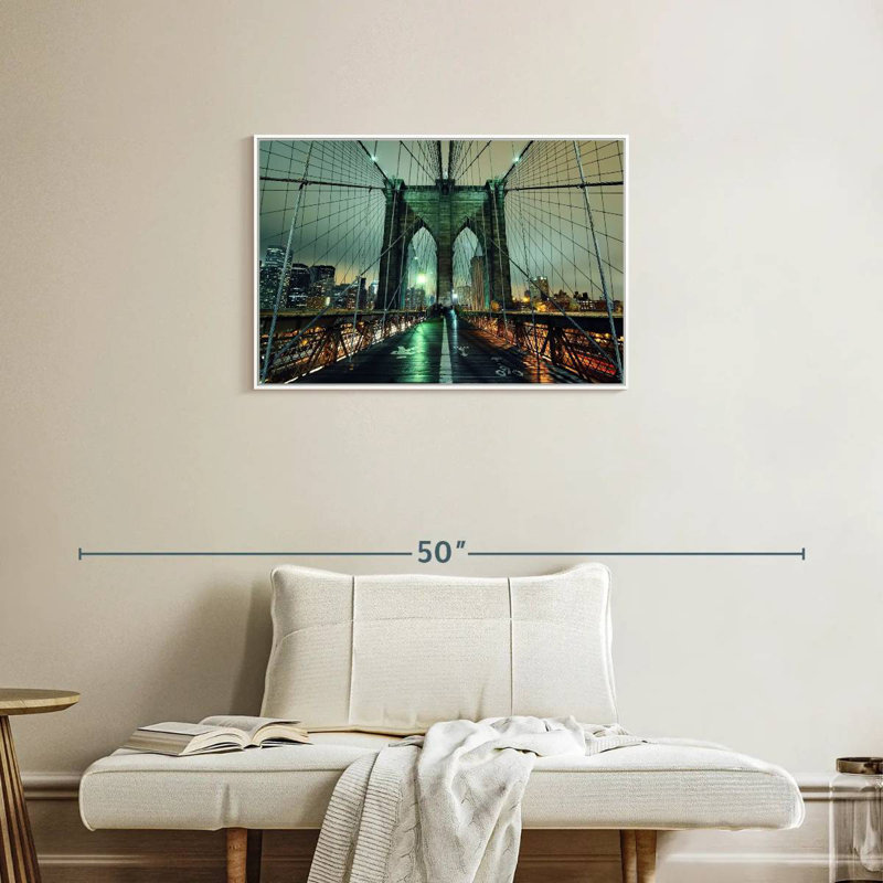 Brooklyn Bridge Nightfall, Cadre flottant blanc, 31 po x 21 po