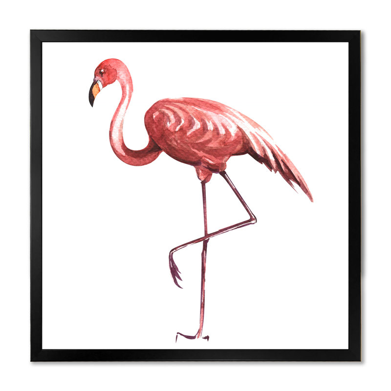 Flamant rose sur une patte - reproduction sur toile, H 30 po x l 30 po x P 1 po, Cadre noir