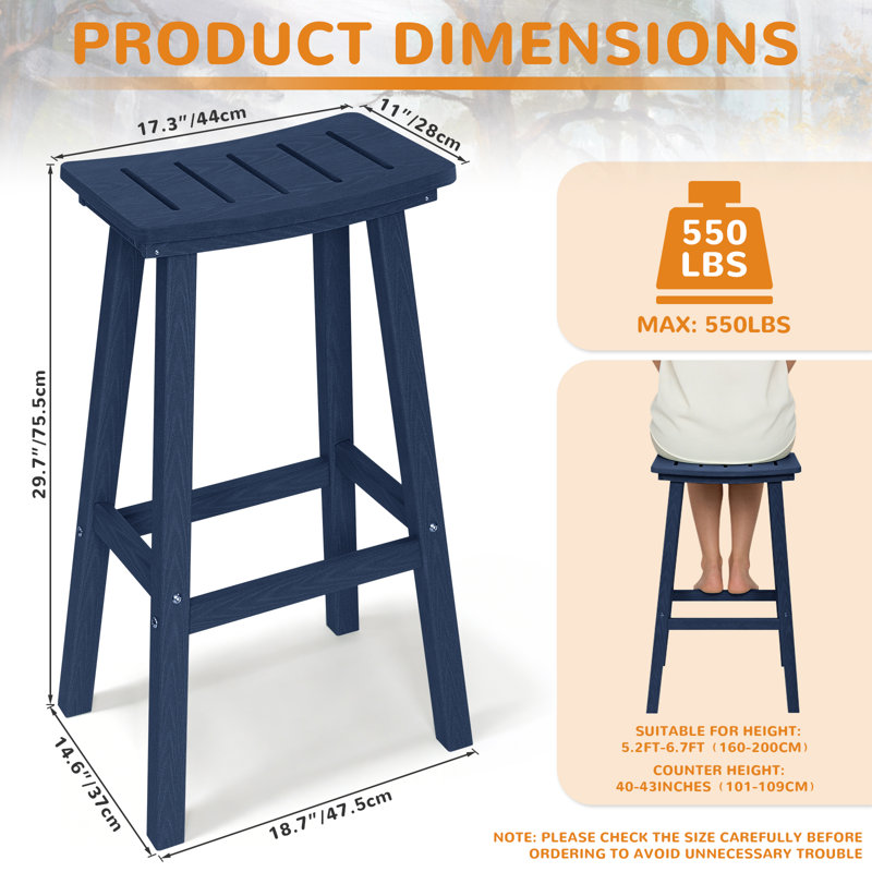Tabourets de bar 29 po Hdpe Poly Lumber, 2, Marine, 29"