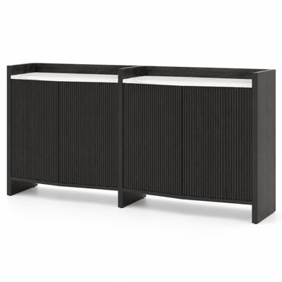 Ensemble de 2 armoires d'appoint cannelées noires avec plateau aspect marbre