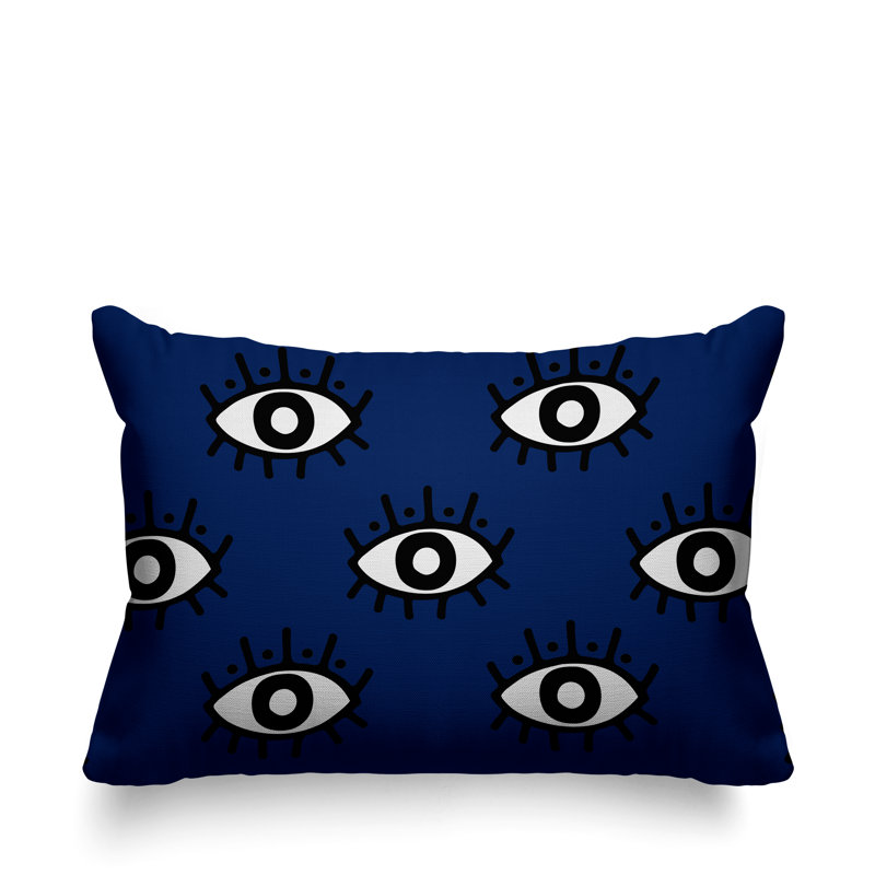 Coussin intérieur / extérieur Ankara Evil Eye, Bleu marine