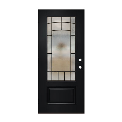 36 In. x 80 In. Fiber-Reinforced Front Entry Door Slab Only, Left-Hand Inswing, Wrought Iron Obscure Glass，No Jamb