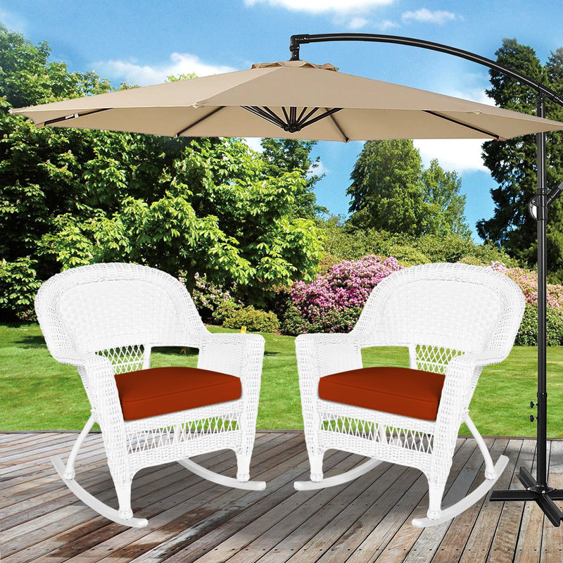 Chaise berçante en osier Raenesha, Blanc, Rouge-orange