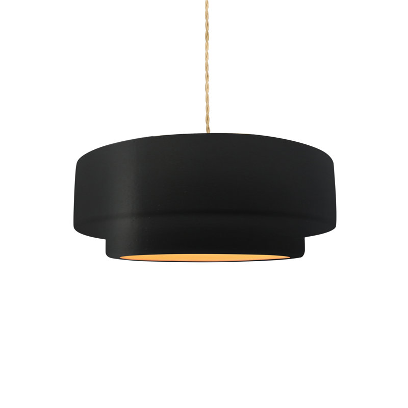 Luminaire suspendu à 1 lumière Meydan, H 5 po x l 12 po x P 12 po, Noir carbone mat / or champagne, Nickel brossé