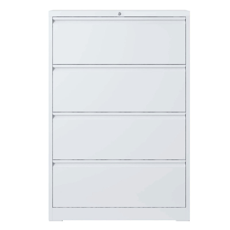 Commode décorative en métal Tommye, classeur latéral à 4 tiroirs, classeur avec serrure, Blanc