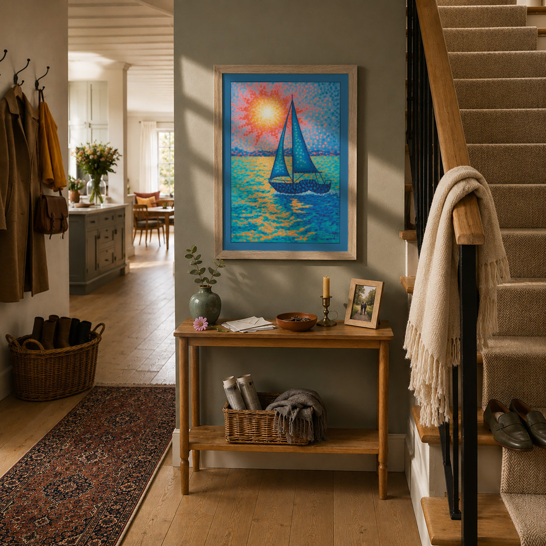 Sailboat Under Sun Coastal - Framed Print