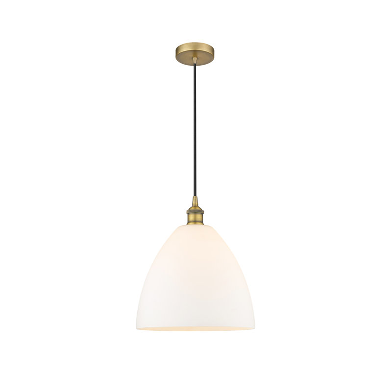 Luminaire suspendu en forme de dôme à 1 lumière Bluford, Blanc, H 13,75 po x l 12 po x P 12 po, Laiton brossé