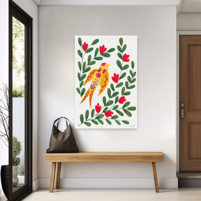 «Folk Flight I», art abstrait contemporain de paysage d'oiseaux