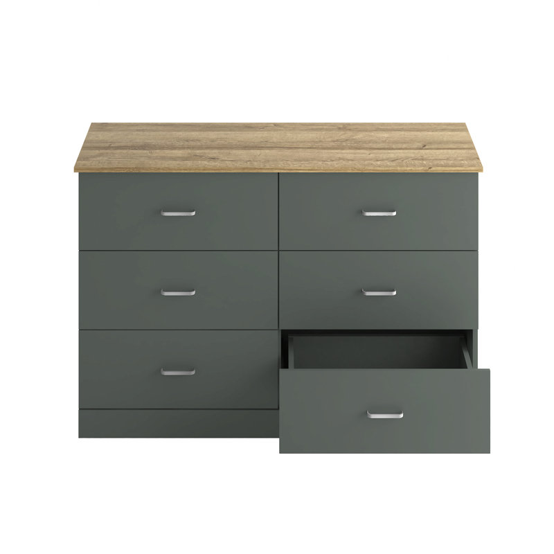 Commode double en bois manufacturé à 6 tiroirs Allyannah, Vert chou frisé / robuste