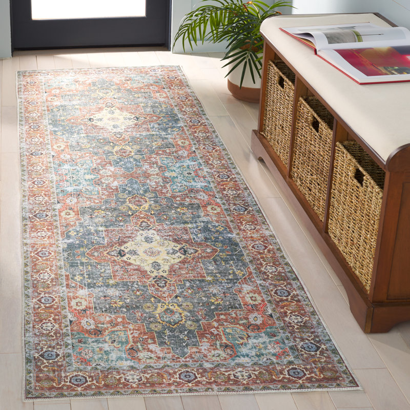 Tapis rouge / bleu Arizona 126, Tapis de couloir 2 pi 6 po x 8 pi