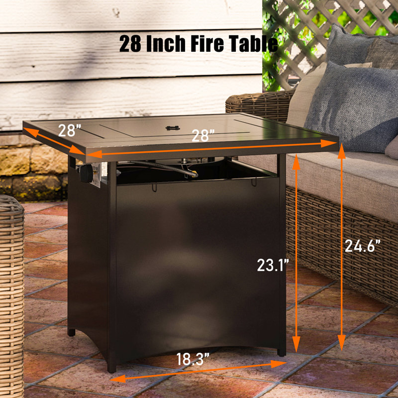 Table de foyer d'extérieur au propane de 28 pouces avec ensemble de perles de verre et couvercle Larhea