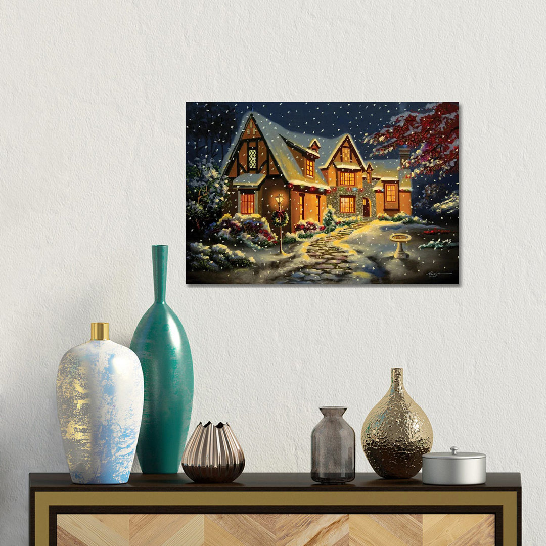 Pretty House Snow Scene von D. "Rusty" Rust - Galerie-umwickelte Leinwand Giclée auf Leinwand