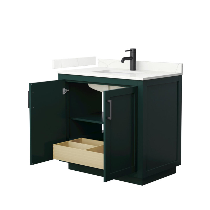 Ensemble de meuble-lavabo simple 36 po avec plateau en quartz Miranda, Quartz Giotto, Vert, Noir mat