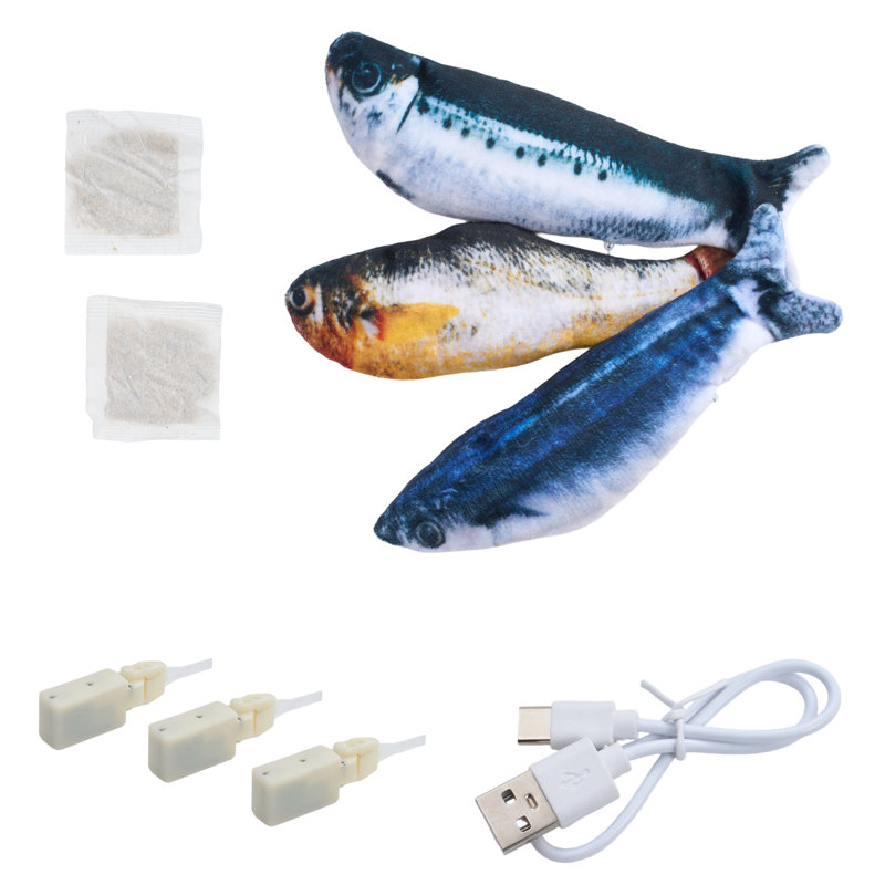 3-Piece Battery-Powered Flopping Fish Cat Toy Set